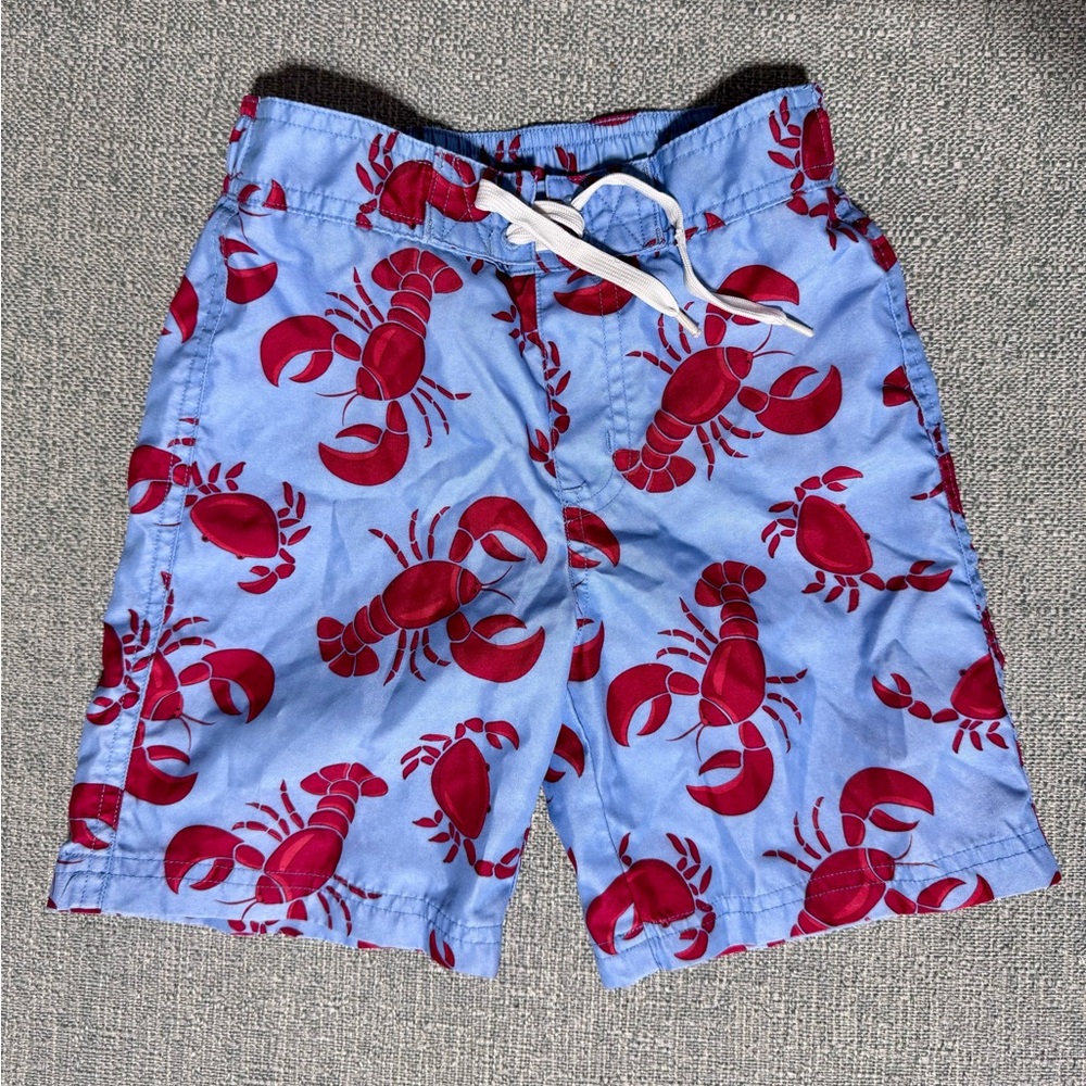 Janie and Jack Sky Blue with Red Lobsters Waist Tie Swim Trunk 2T 🦞